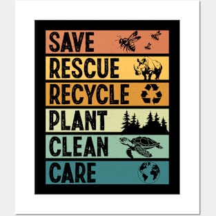 Vintage Earth Day Save Rescue Recycle Plant Clean Care 2024 Posters and Art